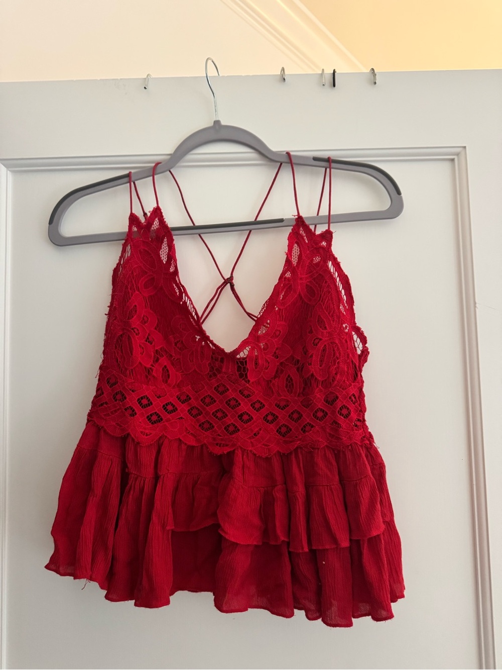 Free people red lace tank top medium/large